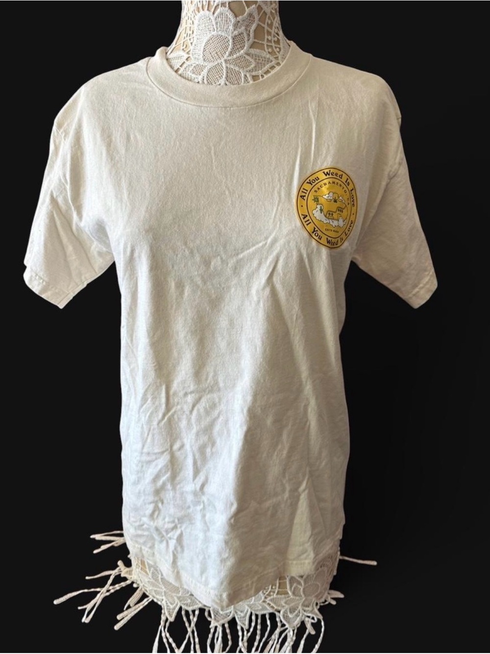 Vintage Graphic Short Sleeve Tee - Cream with Yellow Logo